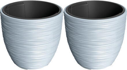 Prosperplast Plantenpot/bloempot Furu Stripes - 2x - buiten/binnen - kunststof - lichtgrijs - D30 x H30 cm - Plantenpott