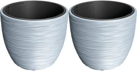 Prosperplast Plantenpot/bloempot Furu Stripes - 2x - buiten/binnen - kunststof - lichtgrijs - D35 x H35 cm - Plantenpott