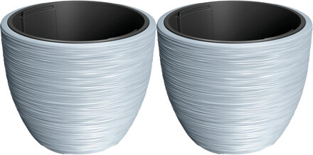 Prosperplast Plantenpot/bloempot Furu Stripes - 2x - buiten/binnen - kunststof - lichtgrijs - D40 x H40 cm - Plantenpott