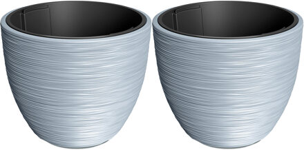 Prosperplast Plantenpot/bloempot Furu Stripes - 2x - buiten/binnen - kunststof - lichtgrijs - D47 x H47 cm - Plantenpott