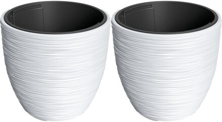 Prosperplast Plantenpot/bloempot Furu Stripes - 2x - buiten/binnen - kunststof - wit - D30 x H30 cm