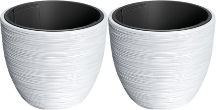 Prosperplast Plantenpot/bloempot Furu Stripes - 2x - buiten/binnen - kunststof - wit - D35 x H35 cm