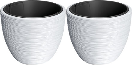 Prosperplast Plantenpot/bloempot Furu Stripes - 2x - buiten/binnen - kunststof - wit - D40 x H40 cm