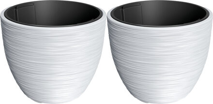 Prosperplast Plantenpot/bloempot Furu Stripes - 2x - buiten/binnen - kunststof - wit - D47 x H47 cm