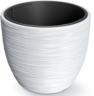 Prosperplast Plantenpot/bloempot Furu Stripes - buiten/binnen - kunststof - wit - D35 x H35 cm