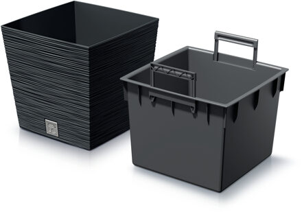 Prosperplast Plantenpot/bloempot Furu Stripes - voor buiten - kunststof - antraciet - vierkant - D29.5 x H29 cm