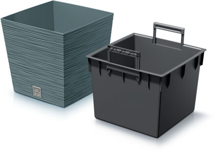 Prosperplast Plantenpot/bloempot Furu Stripes - voor buiten - kunststof - blauw - vierkant - D24 x H23.5 cm