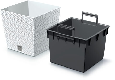 Prosperplast Plantenpot/bloempot Furu Stripes - voor buiten - kunststof - wit - vierkant - D24 x H23.5 cm