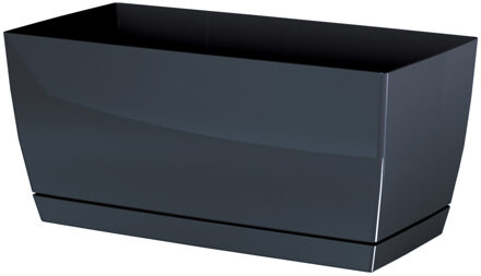 Prosperplast Plantenpot/bloempot met opvangschaal - kunststof - antraciet - 40 x 19 x 18 cm - binnen/buiten