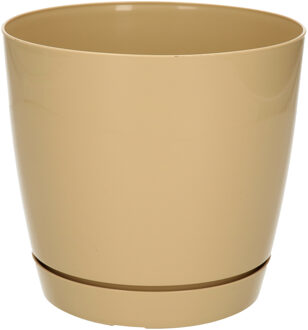 Prosperplast Plantenpot/bloempot met opvangschaal - kunststof - beige - D16 x H14 cm - binnen/buiten