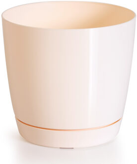 Prosperplast Plantenpot/bloempot met opvangschaal - kunststof - beige - D21 x H19 cm - binnen/buiten