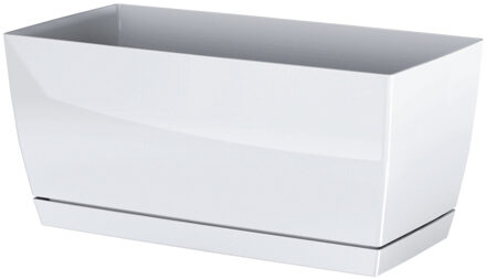 Prosperplast Plantenpot/bloempot met opvangschaal - kunststof - parel wit - 29 x 14 x 14 cm - binnen/buiten