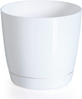 Prosperplast Plantenpot/bloempot met opvangschaal - kunststof - parel wit - D24 x H22 cm - binnen/buiten