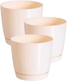Prosperplast Plantenpot/bloempot met opvangschaal - Set van 3x stuks - kunststof - beige - D21 x H19 cm - binnen/