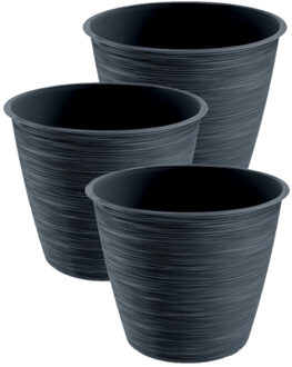 Prosperplast Plantenpot/bloempot Paintstripe - 3x stuks - kunststof - antraciet - 17 x 14 cm - stijlvol