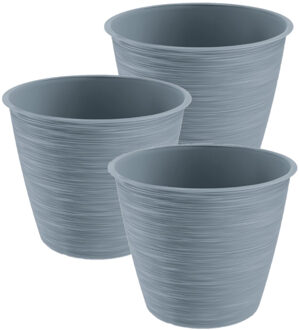 Prosperplast Plantenpot/bloempot Paintstripe - 3x stuks - kunststof - grijs - 17 x 14 cm - stijlvol