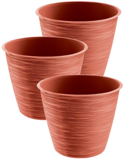 Prosperplast Plantenpot/bloempot Paintstripe - 3x stuks - kunststof - rood - 20 x 24 cm - stijlvol - binnen/buite