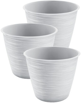 Prosperplast Plantenpot/bloempot Paintstripe - 3x stuks - kunststof - wit - 17 cm x 14 cm - stijlvol