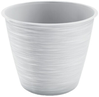 Prosperplast Plantenpot/bloempot Paintstripe - kunststof - wit - 17 cm x 14 cm - stijlvol