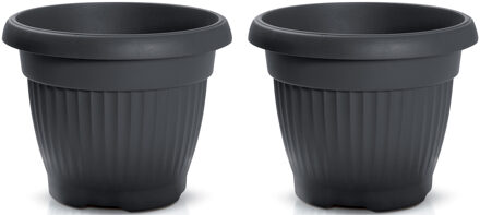 Prosperplast Plantenpot/bloempot Roma Garden - 2x - buiten/binnen - kunststof - antraciet - D25 x H25 cm - Plantenpotten Grijs