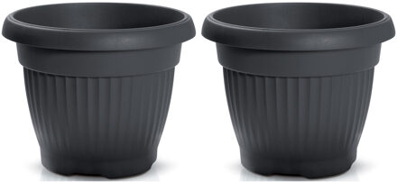 Prosperplast Plantenpot/bloempot Roma Garden - 2x - buiten/binnen - kunststof - antraciet - D45 x H45 cm