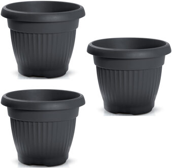 Prosperplast Plantenpot/bloempot Roma Garden - 3x - buiten/binnen - kunststof - antraciet - D25 x H25 cm