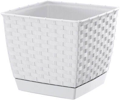 Prosperplast Plantenpot/bloempot - rotan kunststof - 19 x 16 cm - wit
