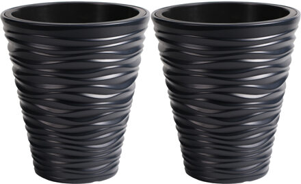 Prosperplast Plantenpot/bloempot Sand Dunes - 2x - buiten/binnen - kunststof - antraciet - D30 x H33 cm