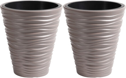 Prosperplast Plantenpot/bloempot Sand Dunes - 2x - buiten/binnen - kunststof - beige - D30 x H33 cm - Plantenpotten