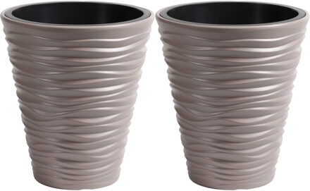 Prosperplast Plantenpot/bloempot Sand Dunes - 2x - buiten/binnen - kunststof - beige - D30 x H33 cm
