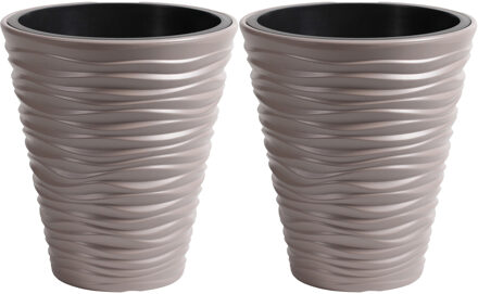 Prosperplast Plantenpot/bloempot Sand Dunes - 2x - buiten/binnen - kunststof - beige - D39 x H43 cm - Plantenpotten