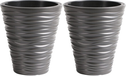 Prosperplast Plantenpot/bloempot Sand Dunes - 2x - buiten/binnen - kunststof - steengrijs - D30 x H33 cm