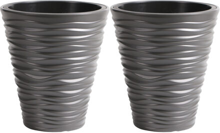 Prosperplast Plantenpot/bloempot Sand Dunes - 2x - buiten/binnen - kunststof - steengrijs - D35 x H38 cm