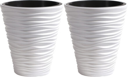 Prosperplast Plantenpot/bloempot Sand Dunes - 2x - buiten/binnen - kunststof - wit - D30 x H33 cm