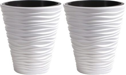 Prosperplast Plantenpot/bloempot Sand Dunes - 2x - buiten/binnen - kunststof - wit - D35 x H38 cm