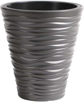 Prosperplast Plantenpot/bloempot Sand Dunes - buiten/binnen - kunststof - steengrijs - D39 x H43 cm