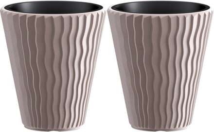 Prosperplast Plantenpot/bloempot Sand Waves - 2x - buiten/binnen - kunststof - beige - D35 x H38 cm