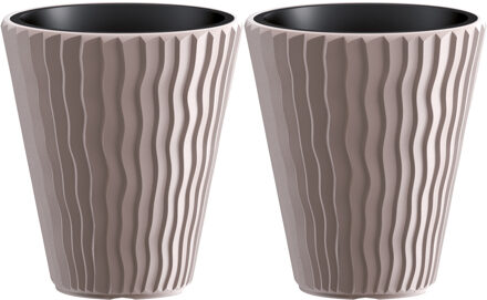 Prosperplast Plantenpot/bloempot Sand Waves - 2x - buiten/binnen - kunststof - beige - D39 x H43 cm
