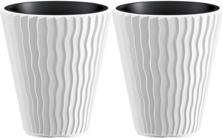 Prosperplast Plantenpot/bloempot Sand Waves - 2x - buiten/binnen - kunststof - wit - D39 x H43 cm