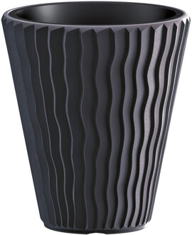 Prosperplast Plantenpot/bloempot Sand Waves - buiten/binnen - kunststof - antraciet - D30 x H33 cm - Plantenpotten Grijs