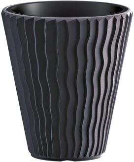 Prosperplast Plantenpot/bloempot Sand Waves - buiten/binnen - kunststof - antraciet - D35 x H38 cm - Plantenpotten Grijs