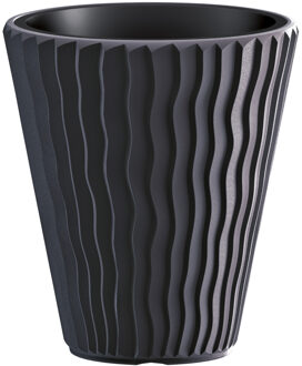 Prosperplast Plantenpot/bloempot Sand Waves - buiten/binnen - kunststof - antraciet - D39 x H43 cm - Plantenpotten Grijs