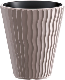 Prosperplast Plantenpot/bloempot Sand Waves - buiten/binnen - kunststof - beige - D30 x H33 cm