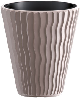 Prosperplast Plantenpot/bloempot Sand Waves - buiten/binnen - kunststof - beige - D39 x H43 cm
