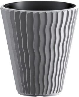 Prosperplast Plantenpot/bloempot Sand Waves - buiten/binnen - kunststof - steengrijs - D30 x H33 cm - Plantenpotten