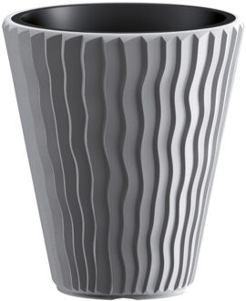 Prosperplast Plantenpot/bloempot Sand Waves - buiten/binnen - kunststof - steengrijs - D35 x H38 cm - Plantenpotten