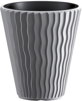 Prosperplast Plantenpot/bloempot Sand Waves - buiten/binnen - kunststof - steengrijs - D39 x H43 cm - Plantenpotten