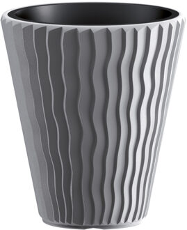 Prosperplast Plantenpot/bloempot Sand Waves - buiten/binnen - kunststof - steengrijs - D39 x H43 cm