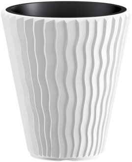 Prosperplast Plantenpot/bloempot Sand Waves - buiten/binnen - kunststof - wit - D30 x H33 cm - Plantenpotten