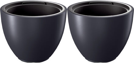 Prosperplast Plantenpot/bloempot Sevilla - 2x - buiten/binnen - kunststof - antraciet - D30 x H23 cm
